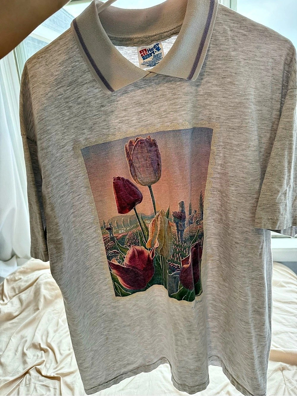 Hanes Floral Graphic Polo in Gray Size XL